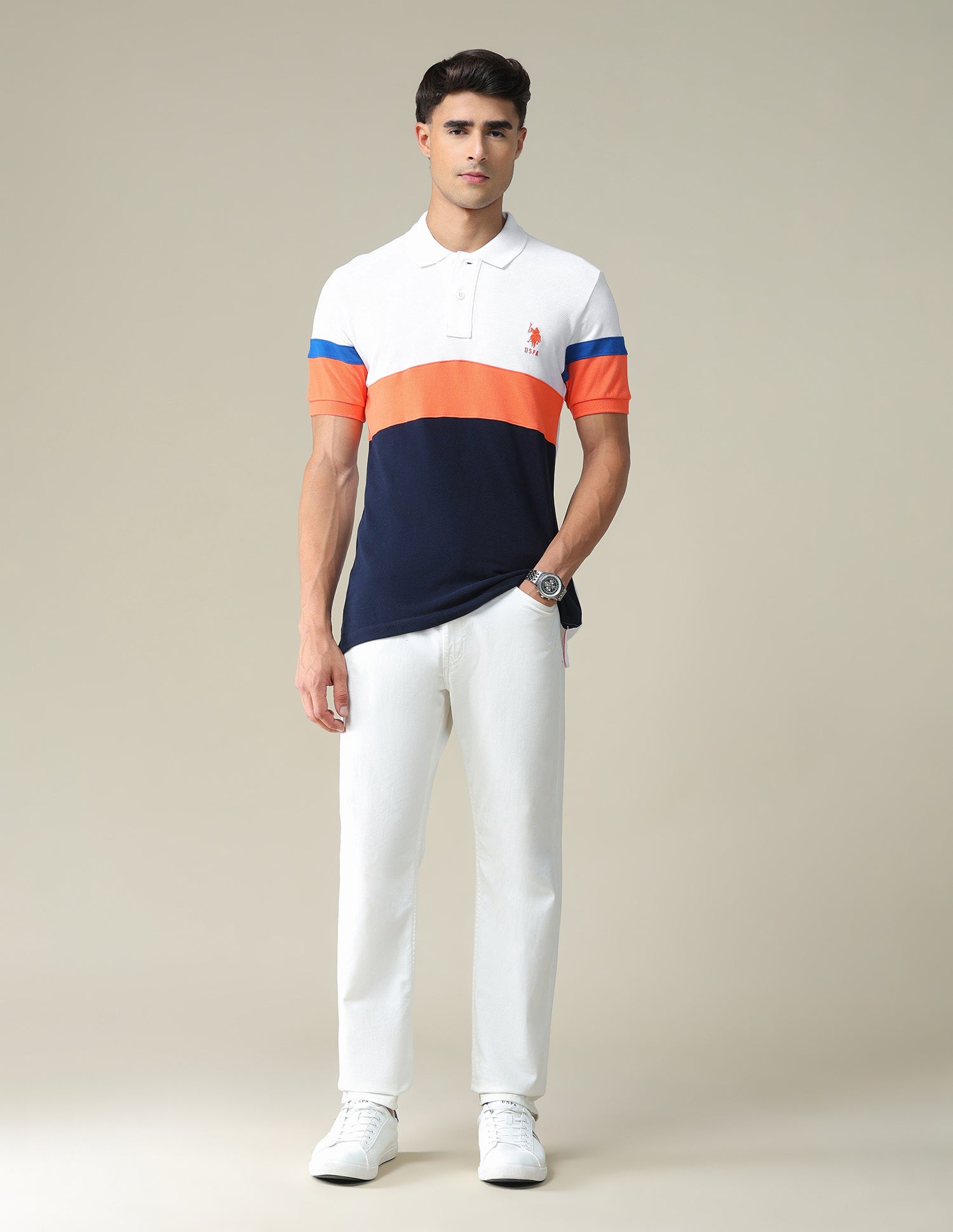 Colour Block Polo Shirt White - U.S. POLO ASSN. | Large