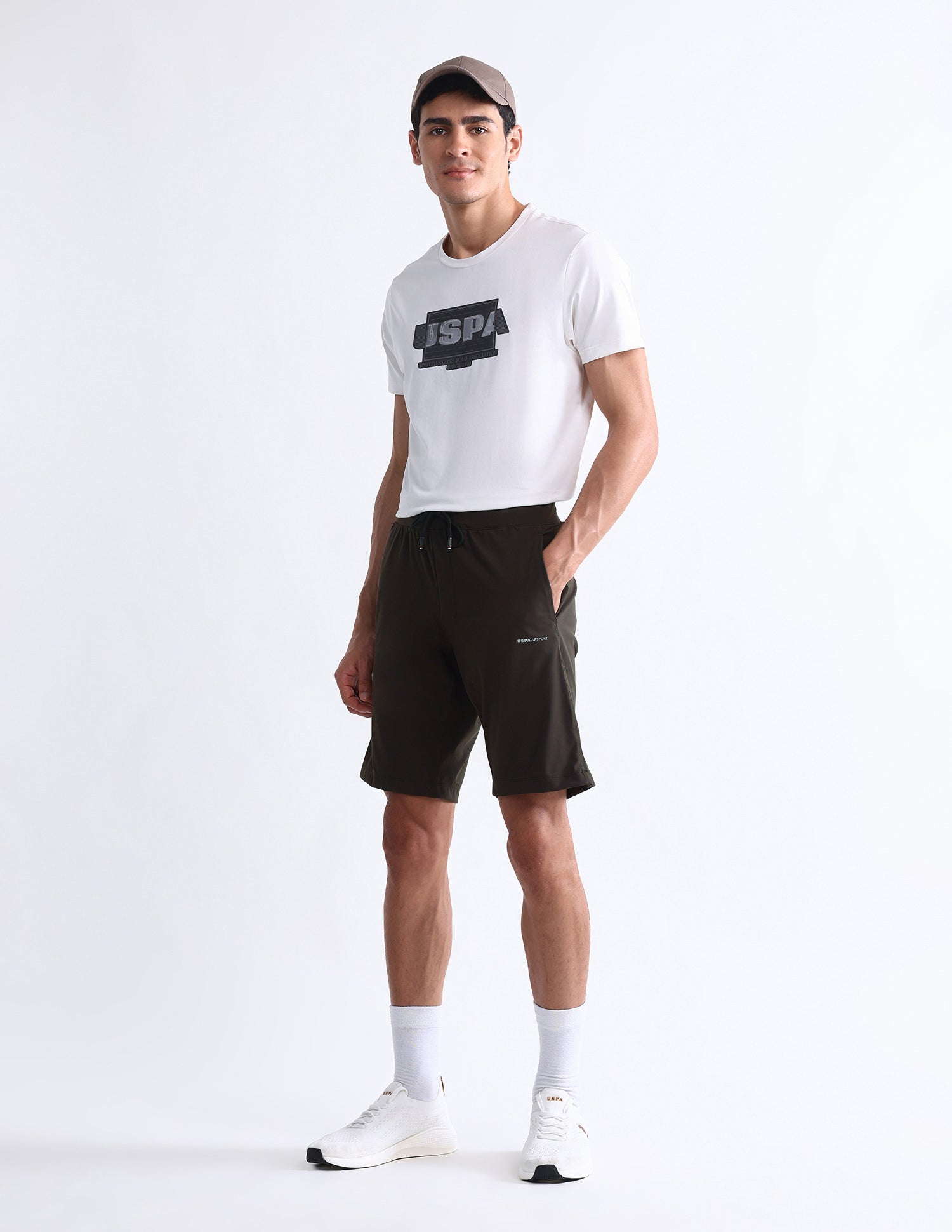 Slim Fit Solid Active Shorts Brown - U.S. Polo Assn. India | Large