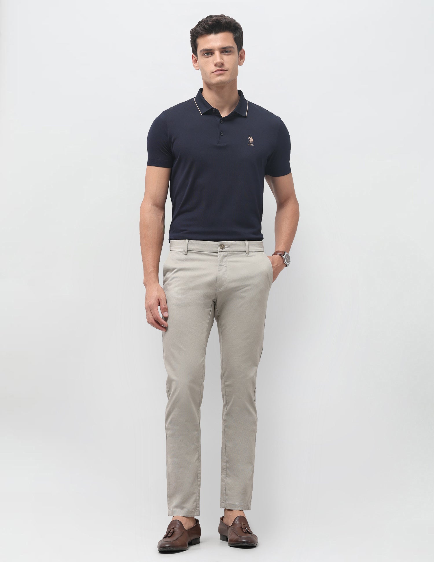 Austin Slim Fit All Over Printed Trousers Dark Beige - U.S. Polo Assn. India | Large
