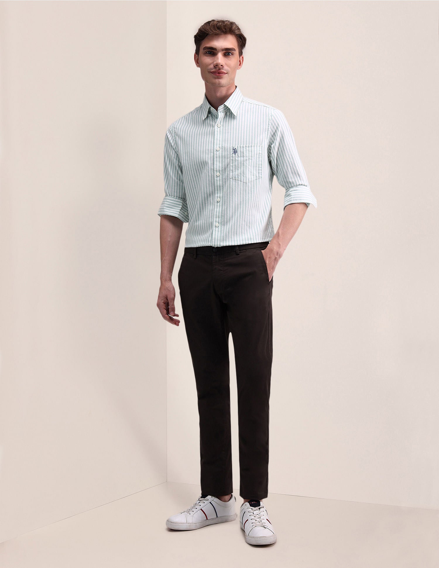 Vertical Striped Oxford Shirt Light Green - U.S. POLO ASSN. | Large