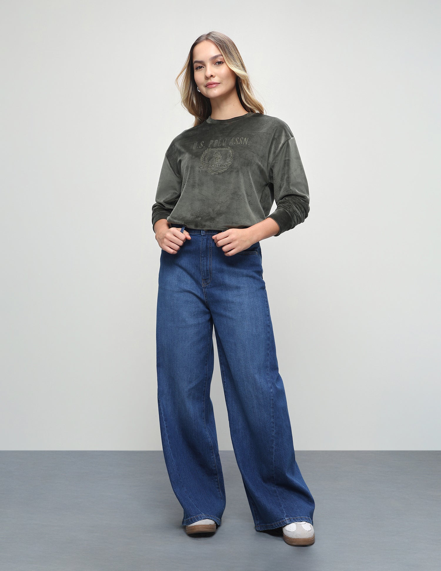 High Rise Wide Leg Fit Jeans Dark Blue - U.S. Polo Assn. India | Large