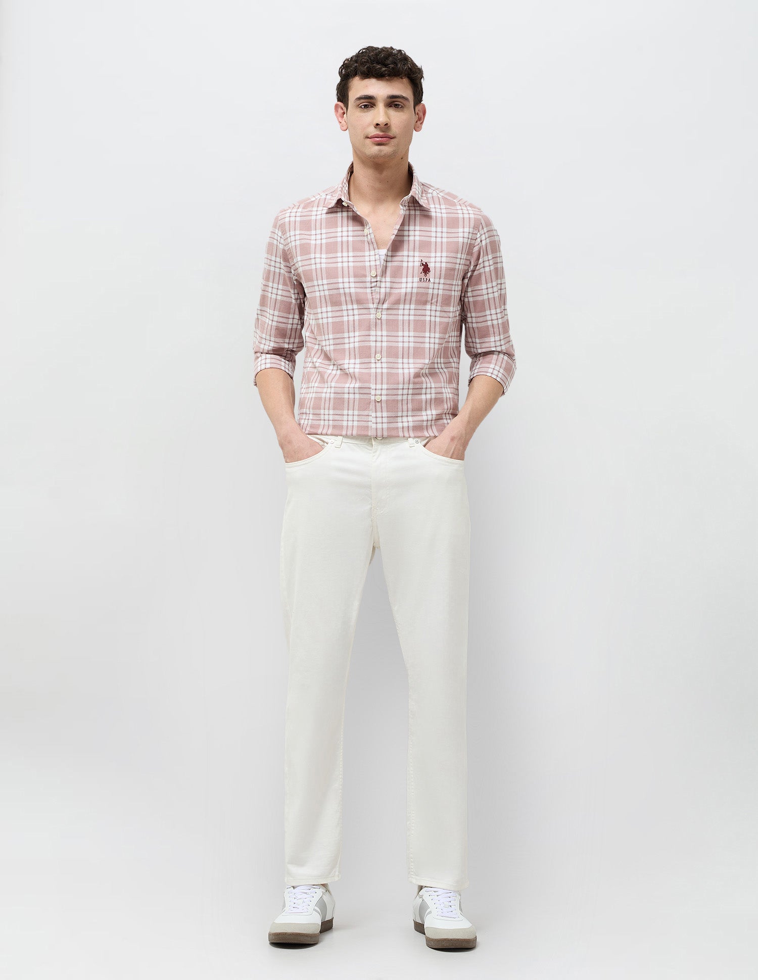 Grid Tattersall Checked Regular Fit Shirt Pink - U.S. POLO ASSN. | Large