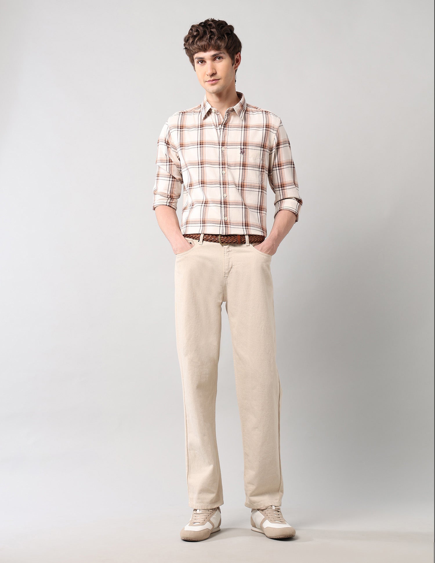 Grid Tattersall Checked Pure Cotton Shirt Ivory - U.S. POLO ASSN. | Large