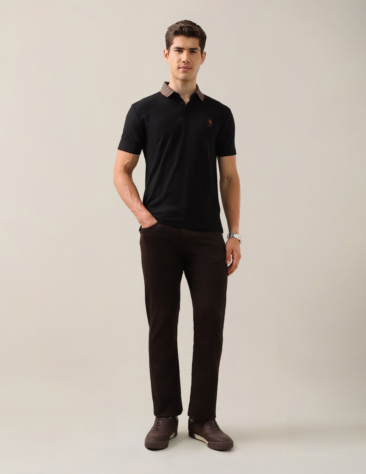 Solid Slim Fit Polo Shirt Black - U.S. Polo Assn. India | Large