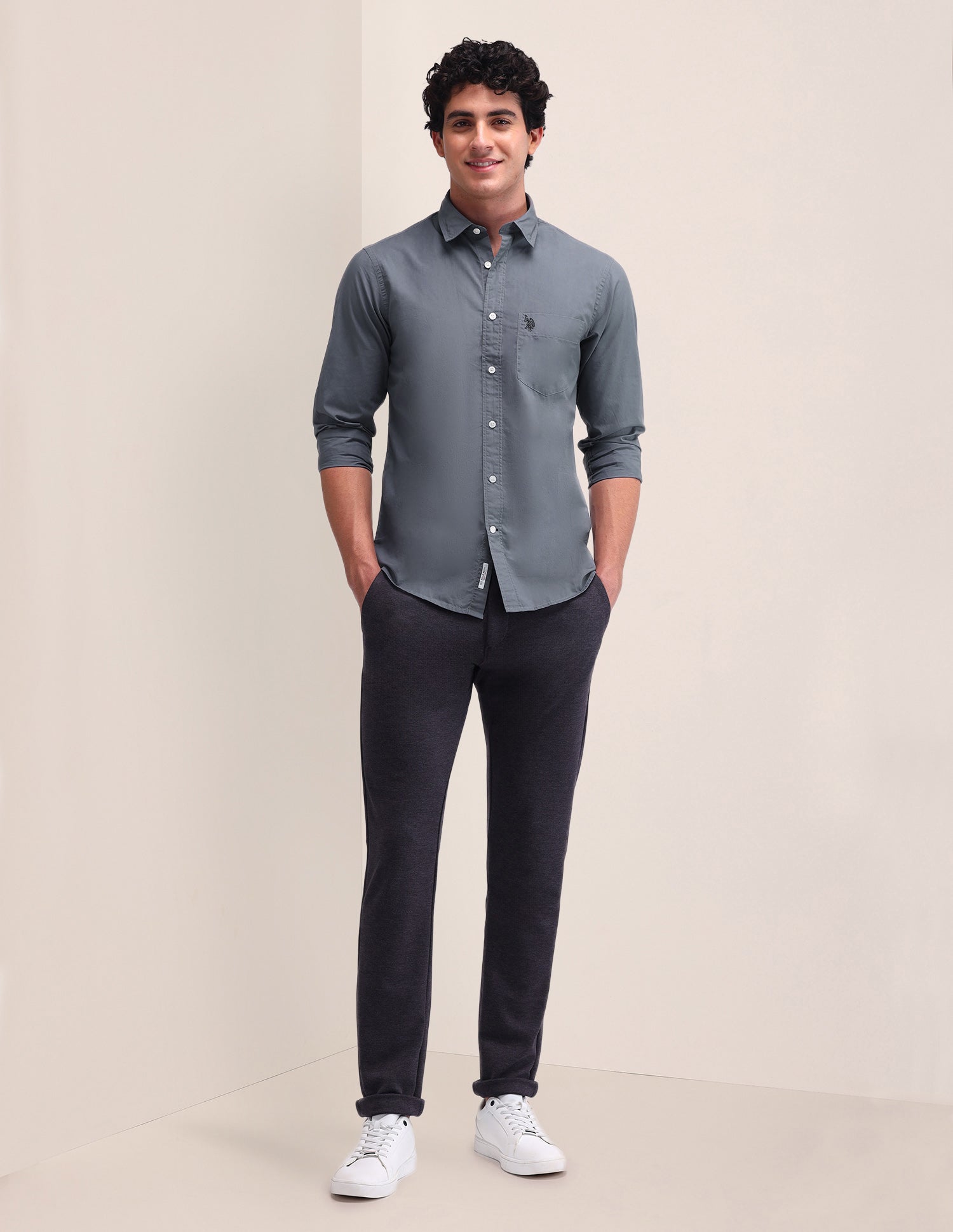 Slim Fit Solid Shirt Grey - U.S. Polo Assn. India | Large