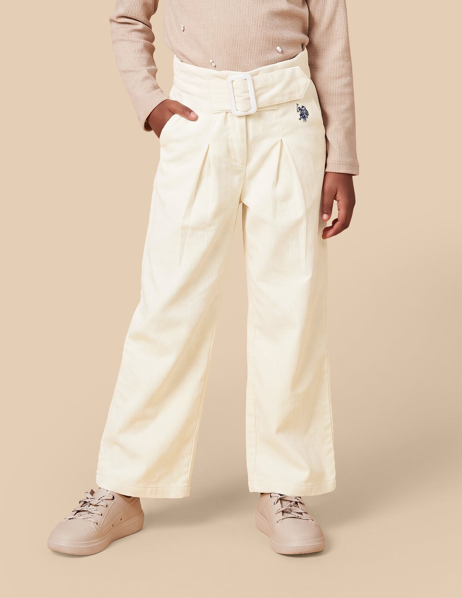 Corduroy Relaxed Fit Trousers Beige - U.S. Polo Assn. India | Large