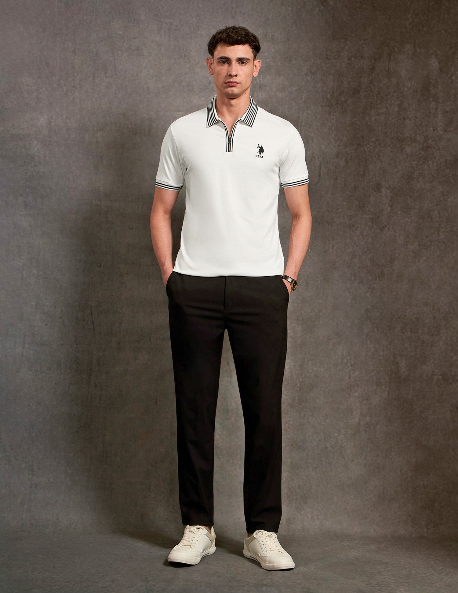 Solid Black & Gold Polo Shirt Ivory - U.S. POLO ASSN. | Large