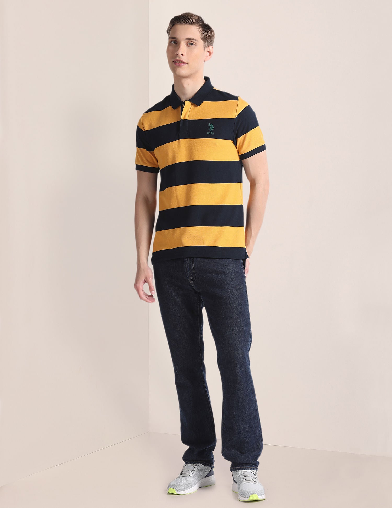 Horizontal Stripe Slim Polo Shirt Mustard - U.S. Polo Assn. India | Large