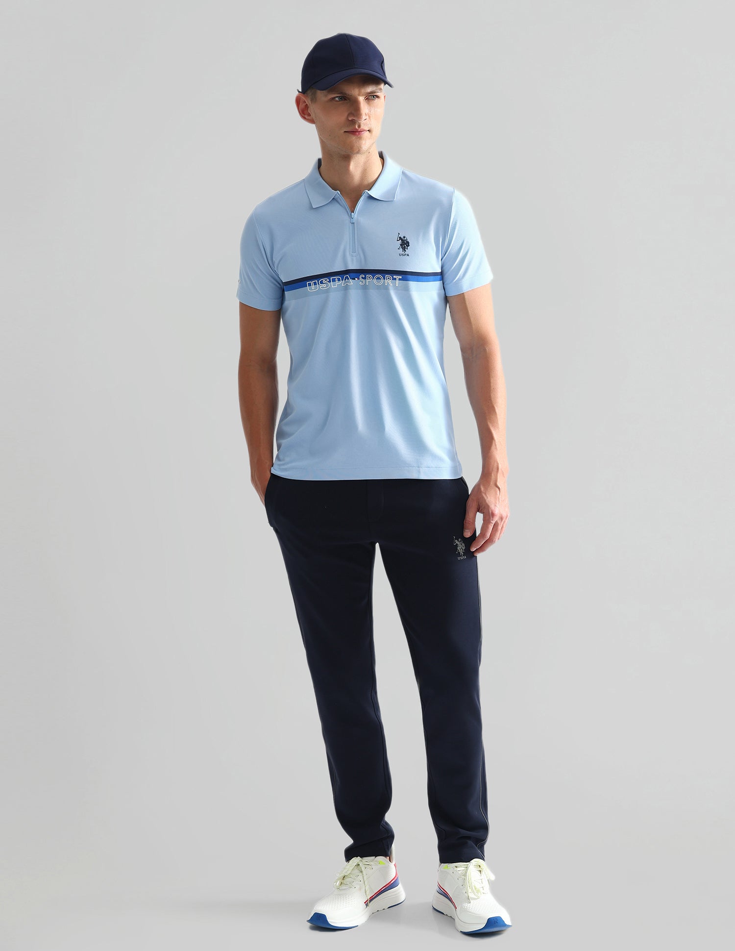 Horizontal Striped Slim Polo Shirt Light Blue - U.S. Polo Assn. India | Large