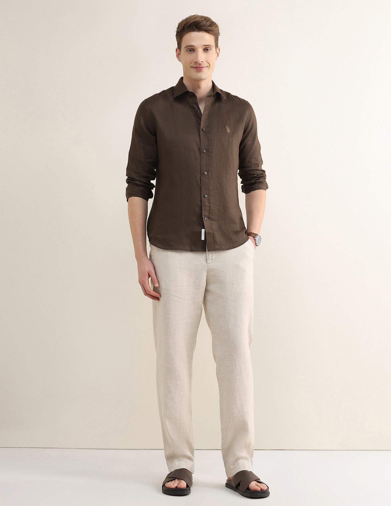 Solid Regular Fit Shirt Choco - U.S. Polo Assn. India | Large