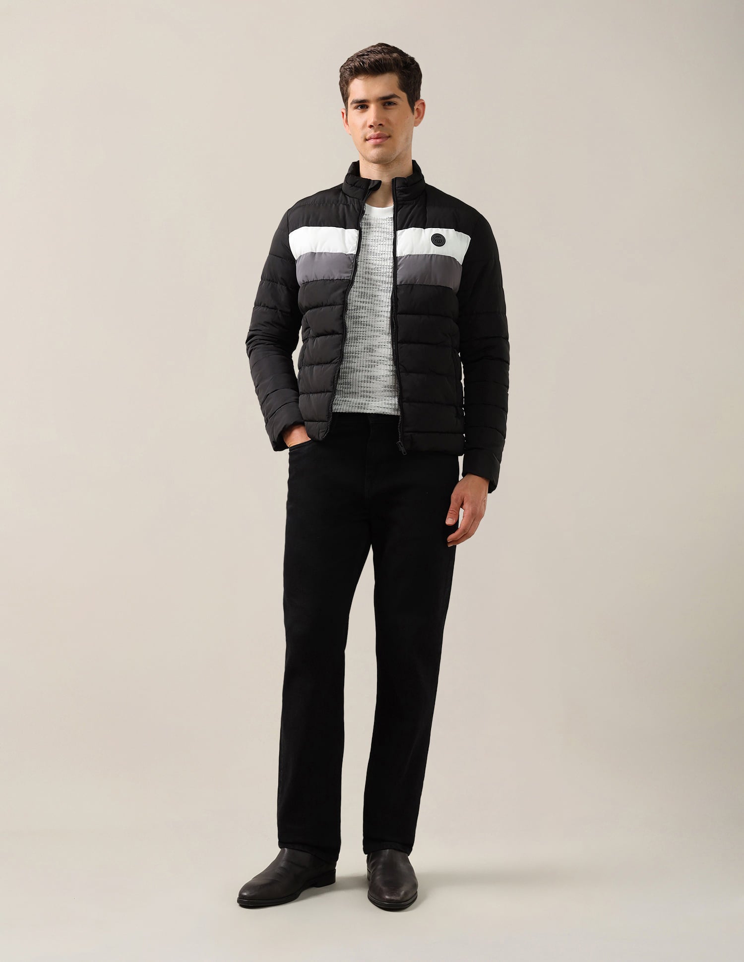 High Neck Striped Puffer Jacket Black - U.S. Polo Assn. India | Large