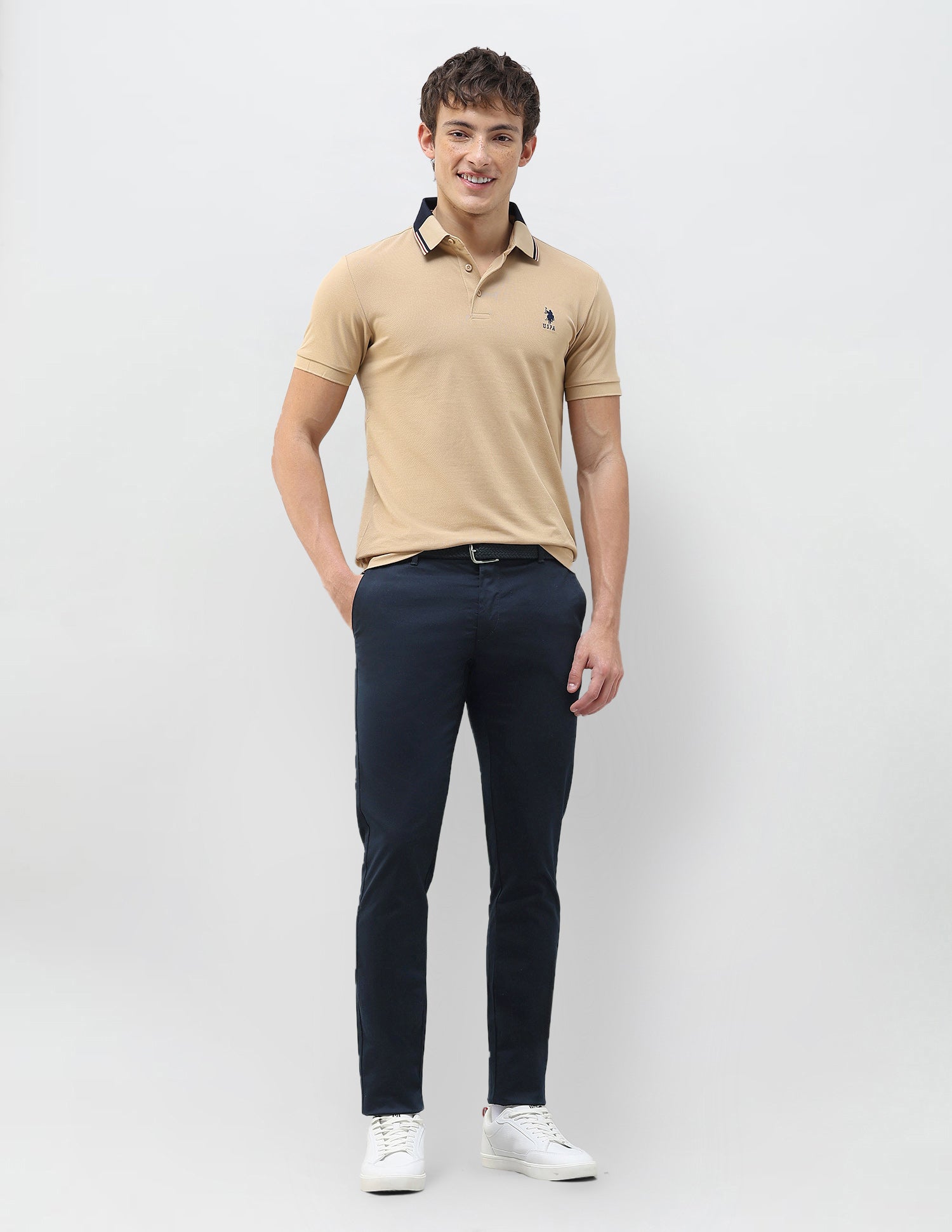 Austin Slim Fit Dobby Trousers Navy - U.S. Polo Assn. India | Large