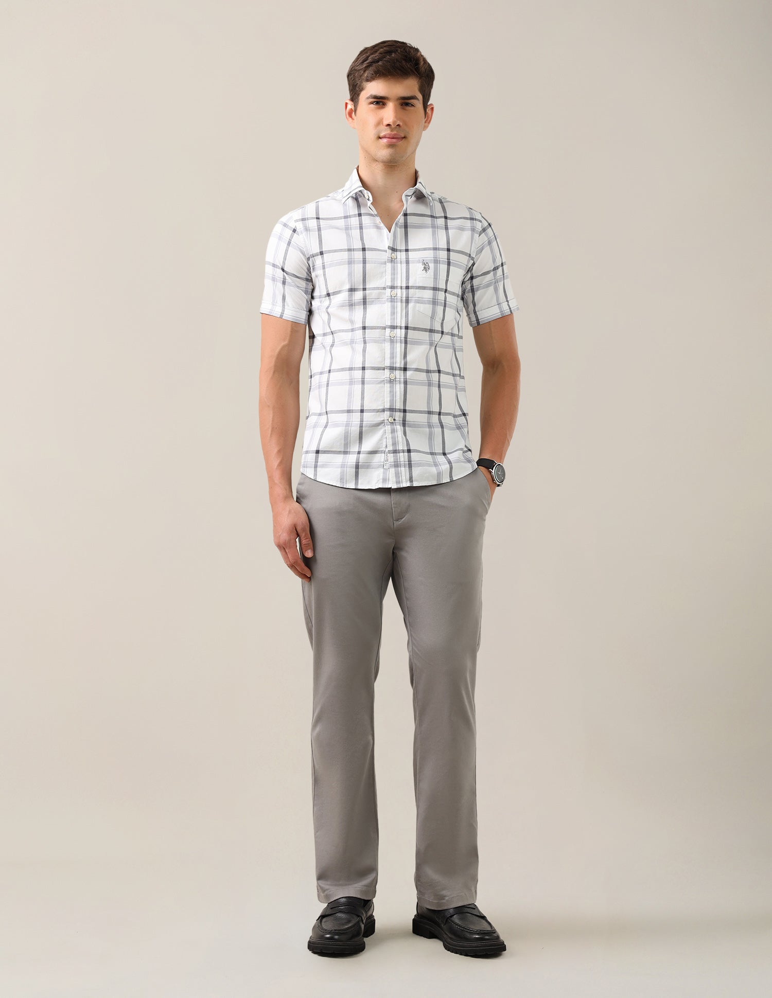 Grid Tattersall Checked Tailored Fit Shirt Grey - U.S. Polo Assn. India | Large