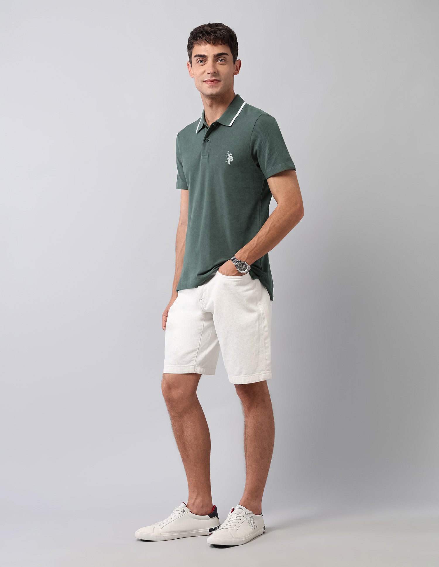 Solid Muscle Fit Polo Shirt Olive - U.S. Polo Assn. India | Large