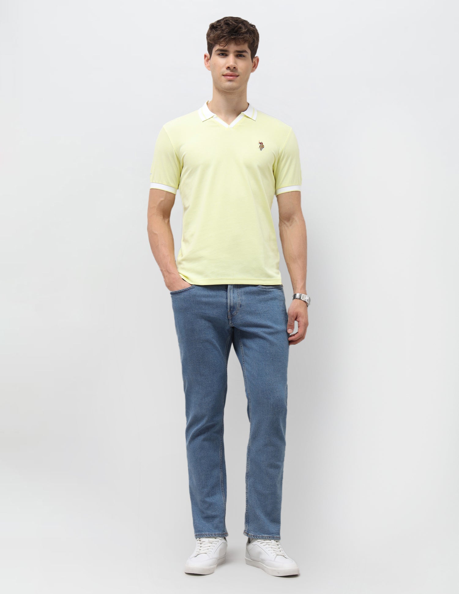 Solid Slim Fit Polo Shirt Light Yellow - U.S. Polo Assn. India | Large