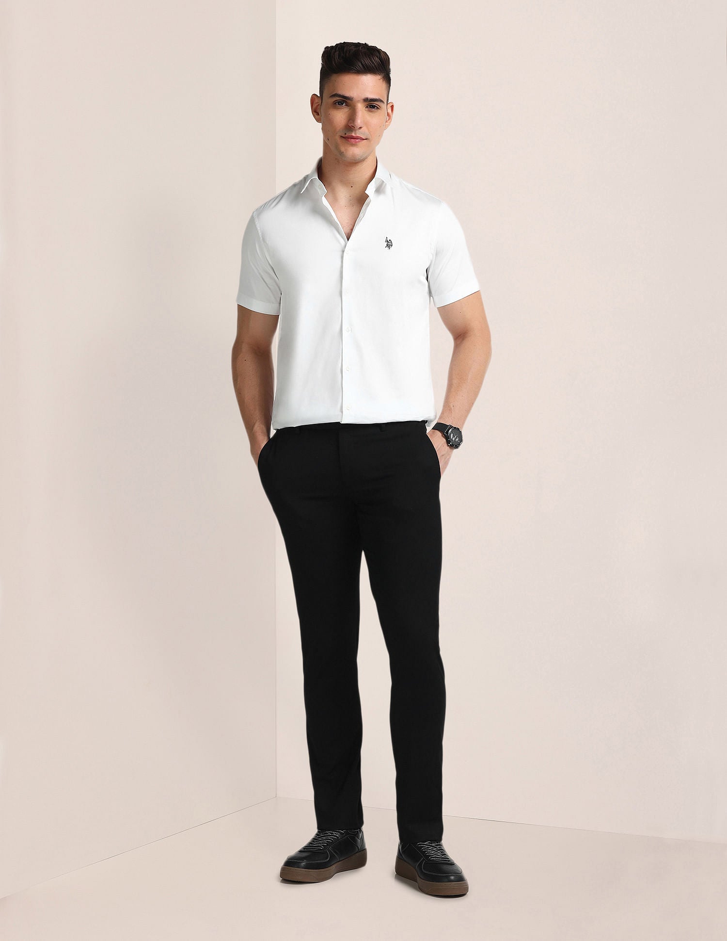 Tailored Regular Fit Solid Shirt White - U.S. Polo Assn. India | Large