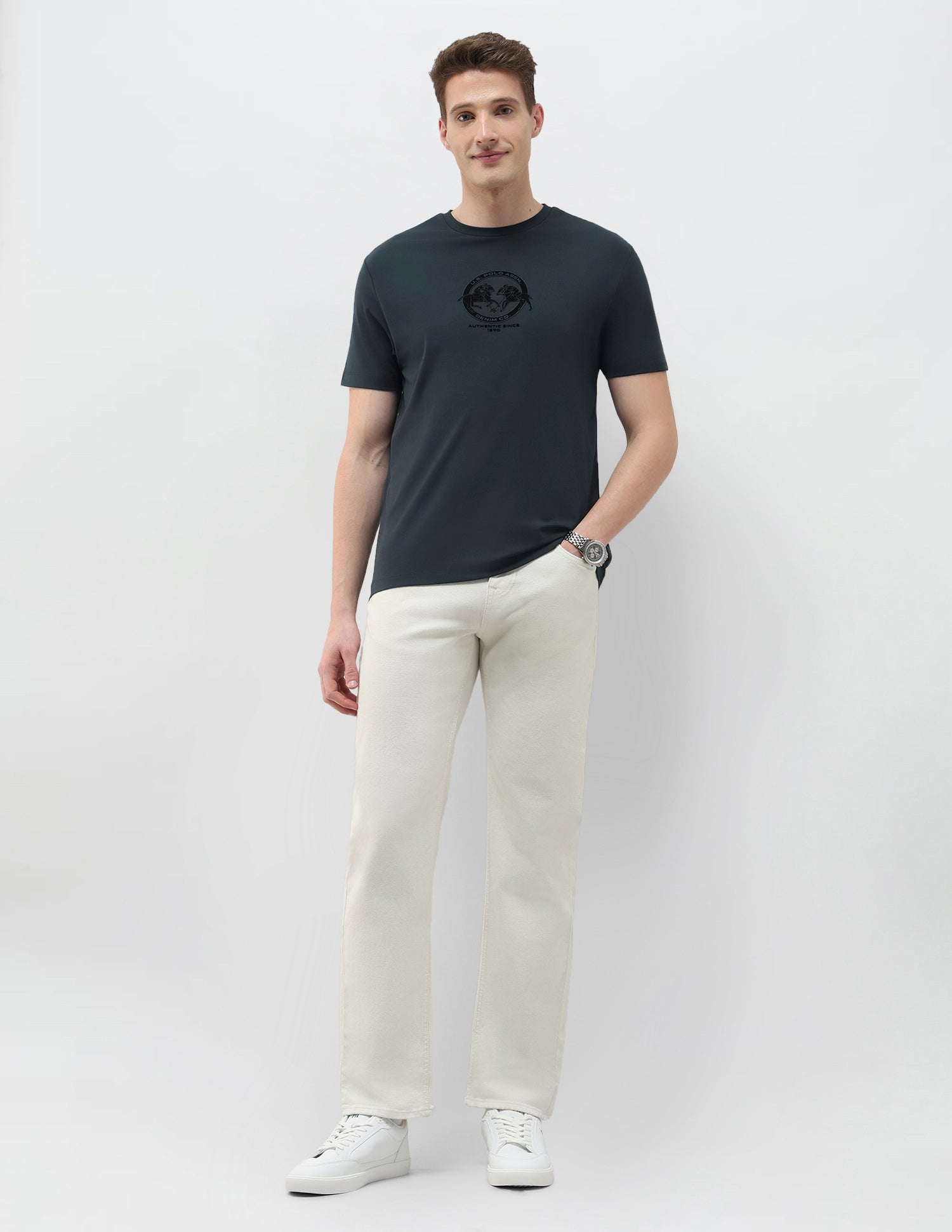Brand Embossed Black & Gold Slim Fit T-Shirt Teal - U.S. Polo Assn. India | Large
