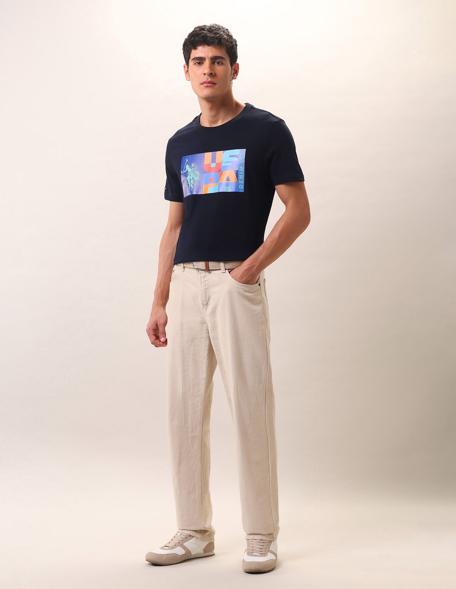 Brand Printed Pure Cotton T-Shirt Navy - U.S. POLO ASSN. | Large