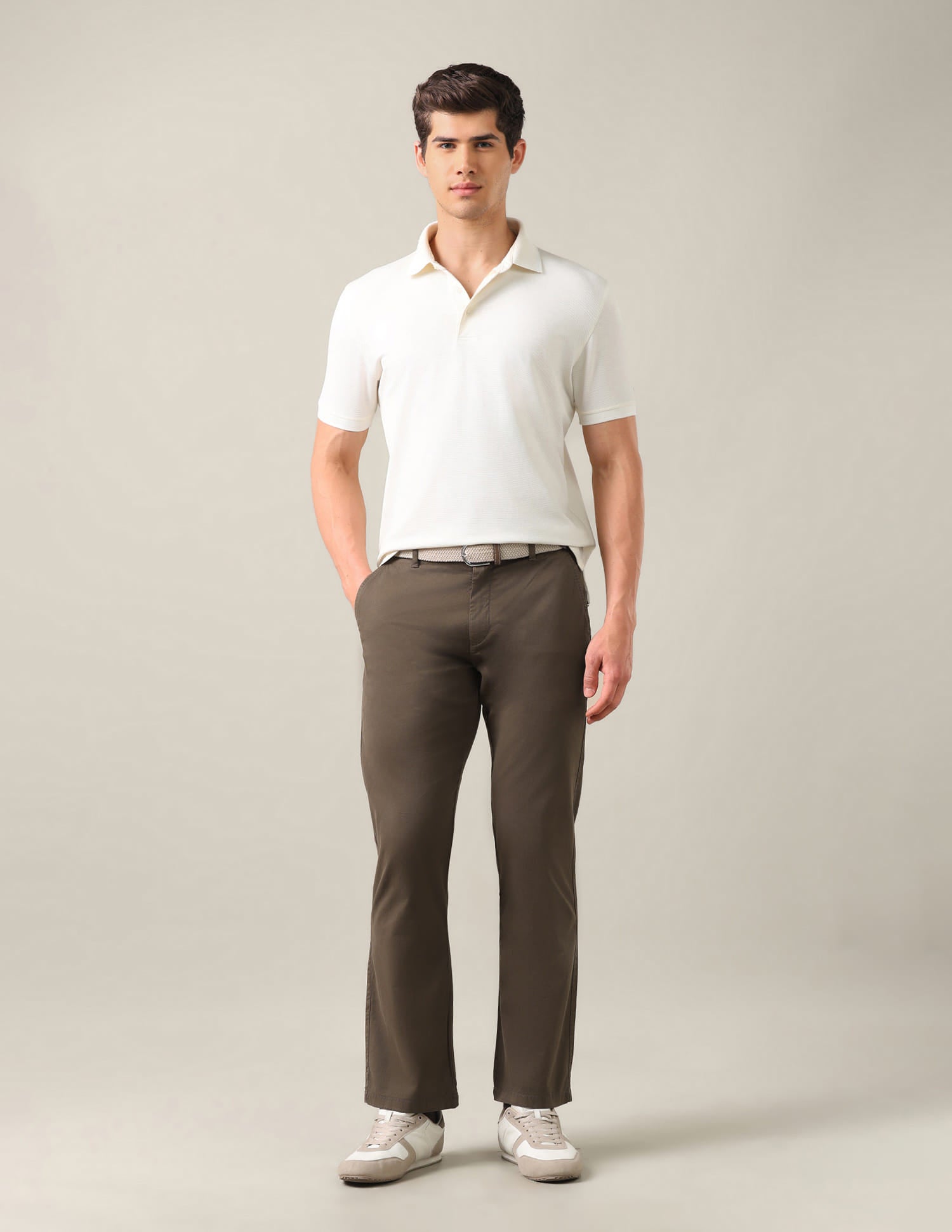 Riley Straight Fit Twill Trousers Brown - U.S. Polo Assn. India | Large