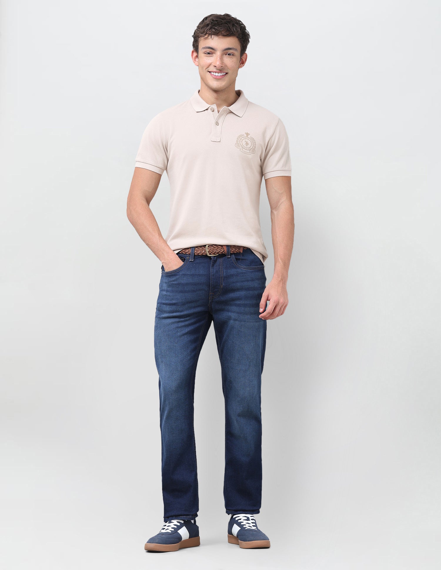 Graphic Brand Printed Slim Fit Polo Shirt Beige - U.S. Polo Assn. India | Large