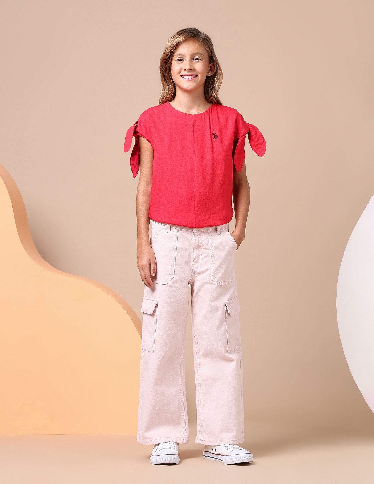 Girls Wide Leg Fit Cargo Jeans Ivory - U.S. POLO ASSN. | Large