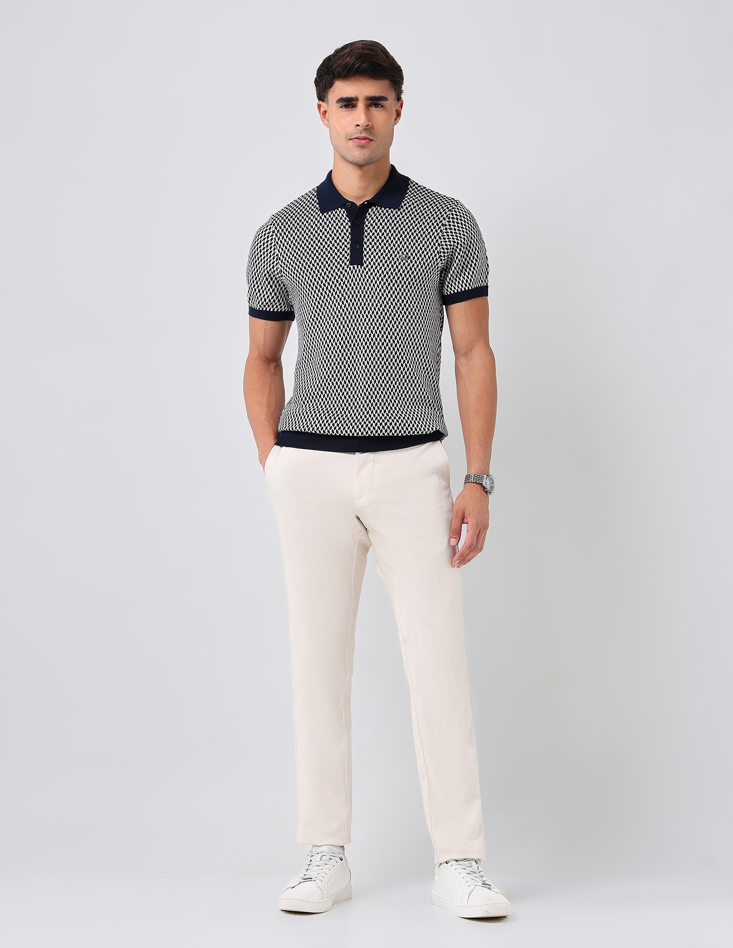 Self Design Geometric Regular Fit Polo Shirt Navy - U.S. POLO ASSN. | Large