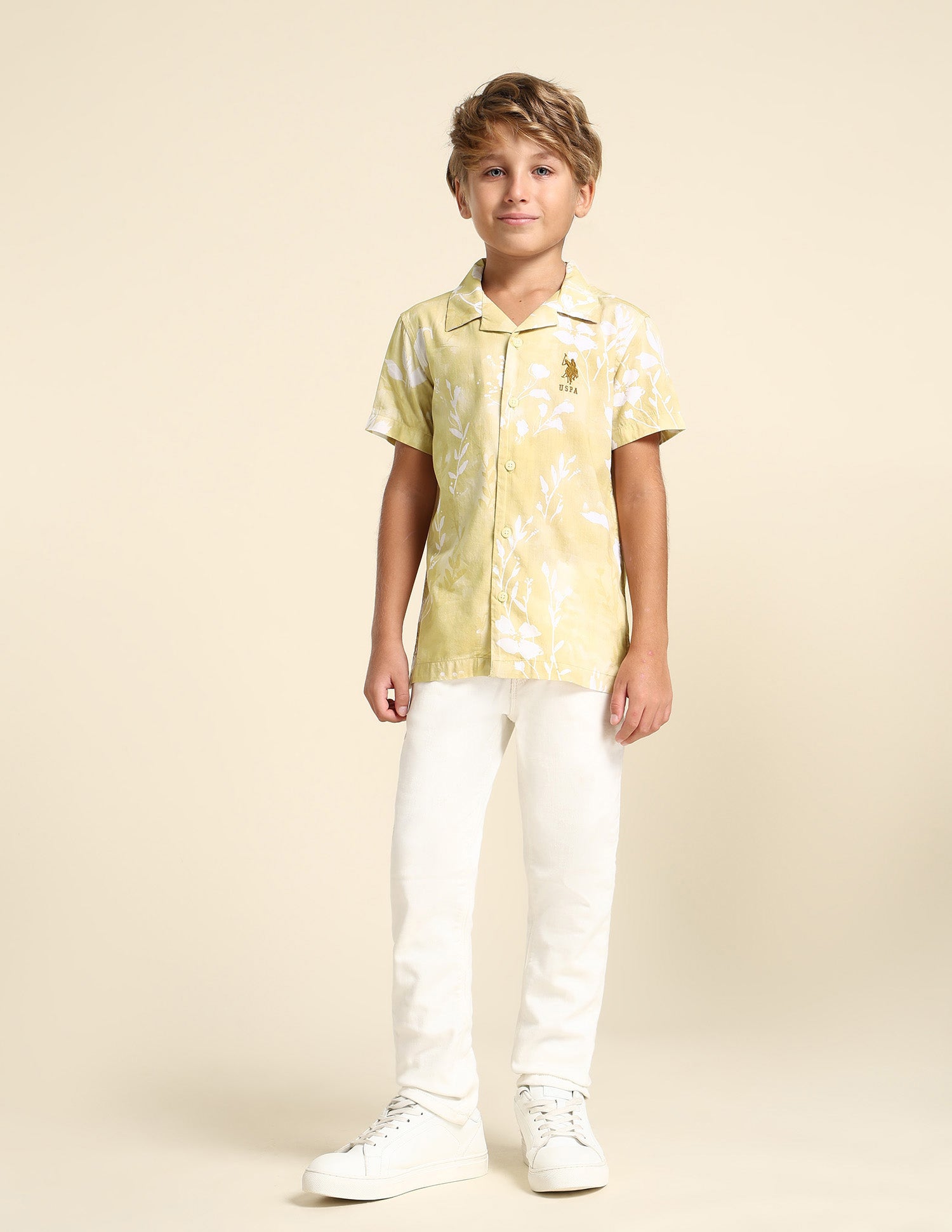 Boys Floral Printed Regular Fit Shirt Yellow - U.S. POLO ASSN. | Large
