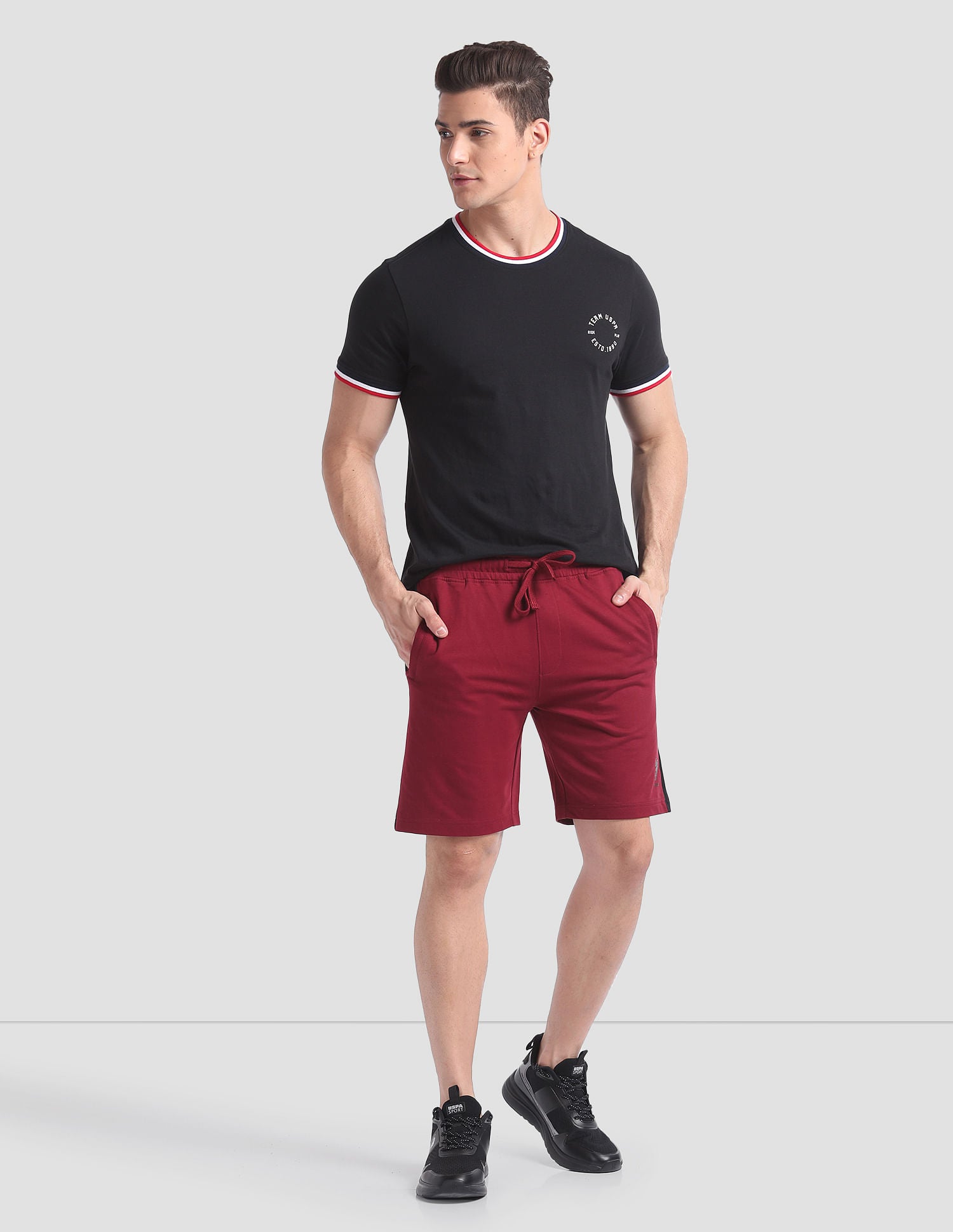 Panelled Cotton OES01 Lounge Shorts - Pack Of 1 Red - U.S. POLO ASSN. | Large