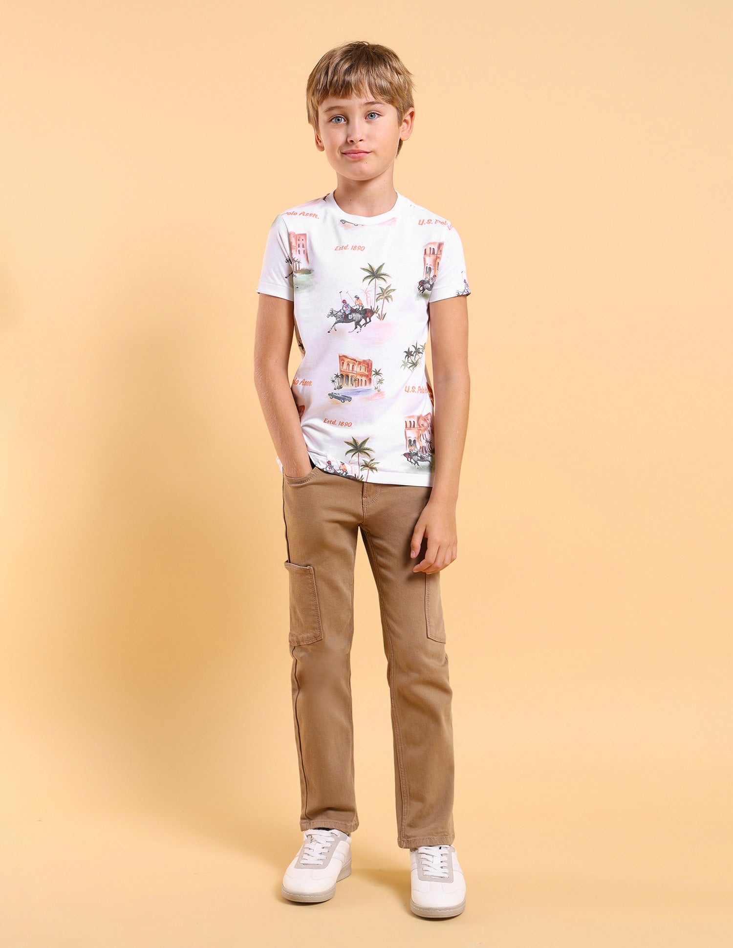 Boys Regular Fit All Over Printed T-Shirt White - U.S. POLO ASSN. | Large