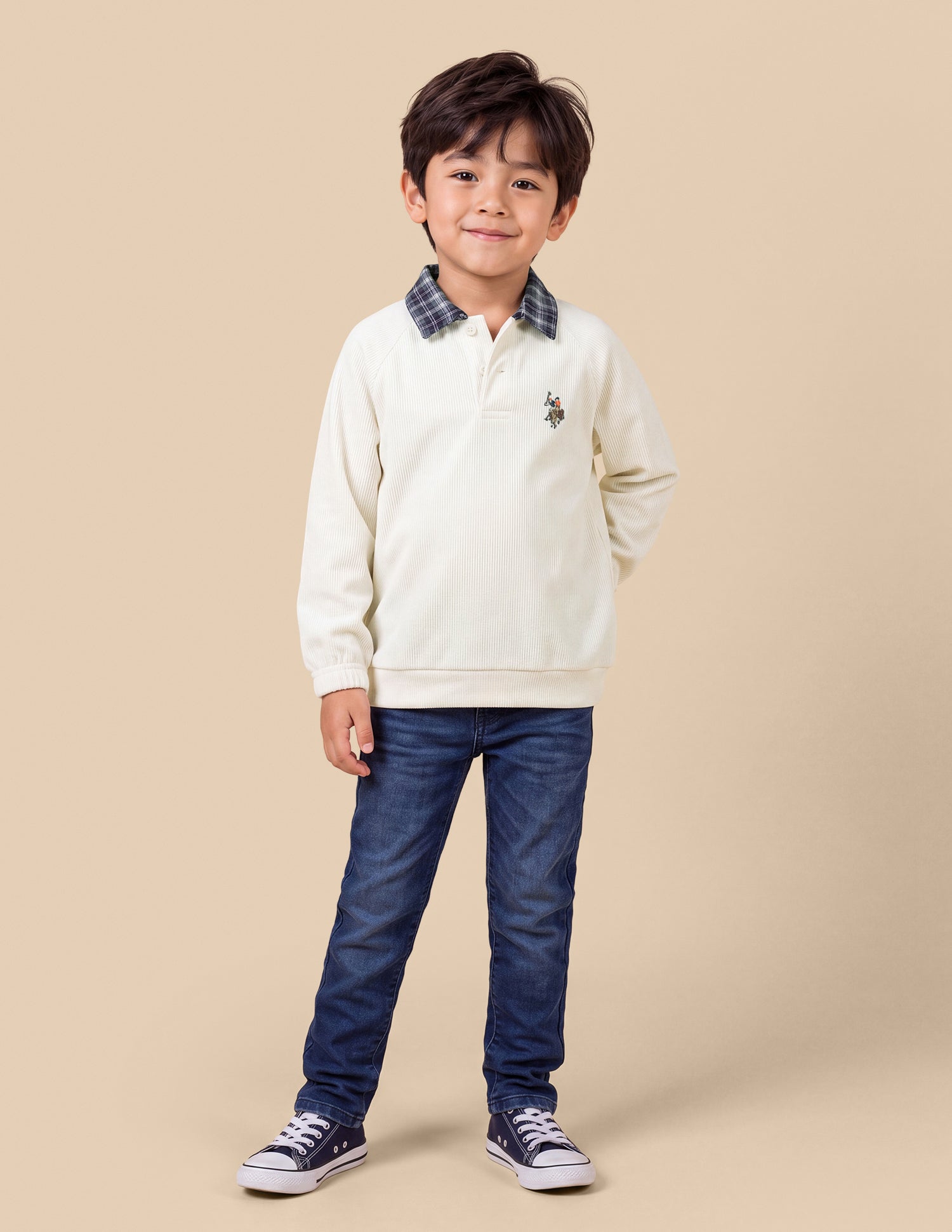 Solid Regular Fit Sweatshirt Ivory - U.S. Polo Assn. India | Large