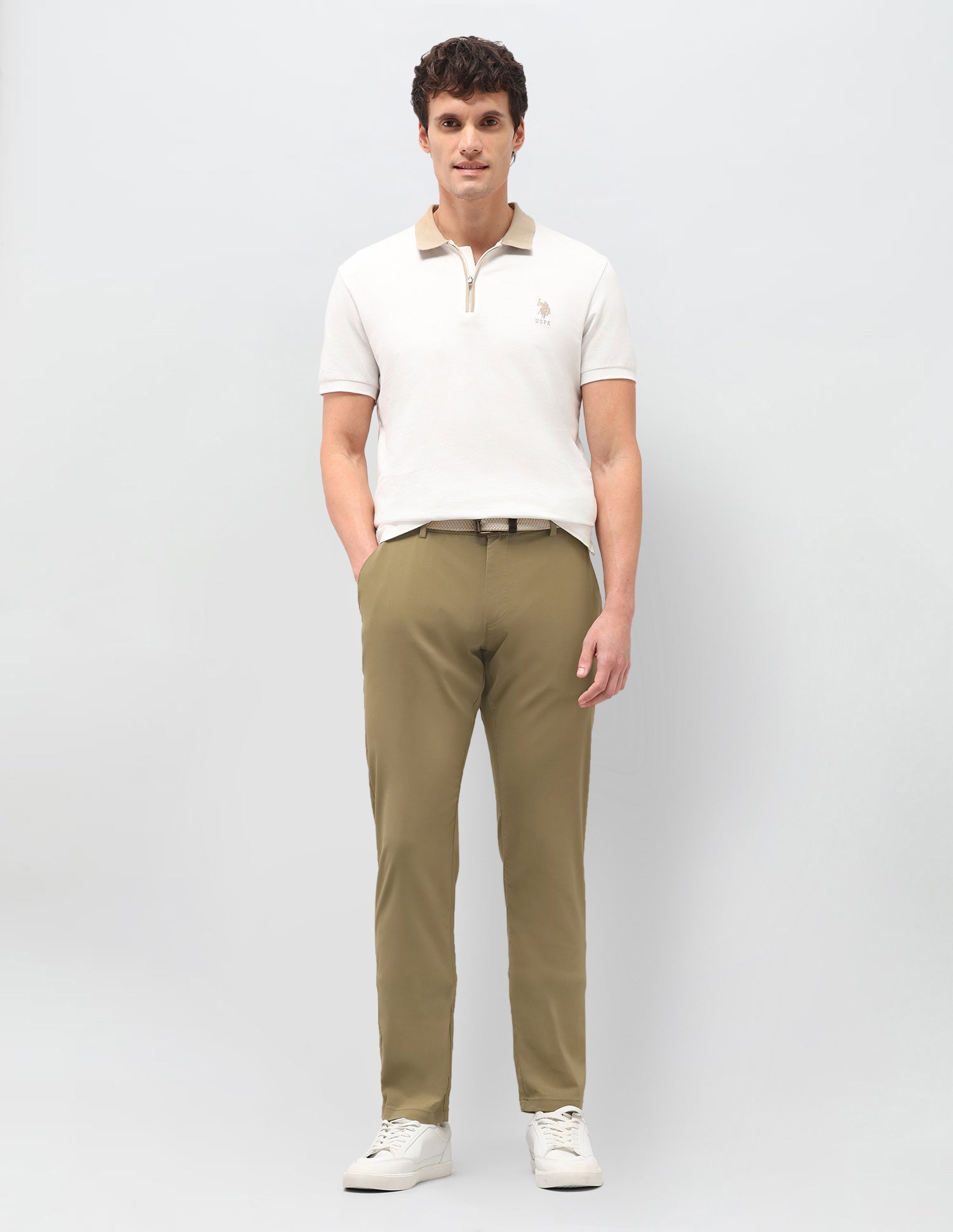 Satin Austin Slim Fit Trousers Khaki - U.S. Polo Assn. India | Large