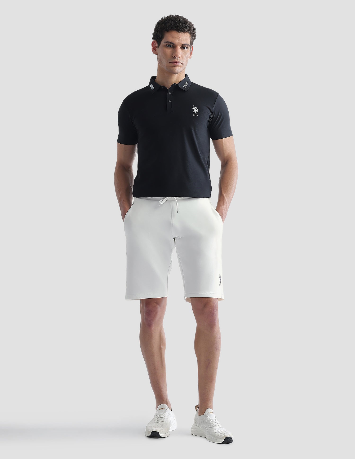 Mid Rise Solid Active Shorts Off White - U.S. Polo Assn. India | Large