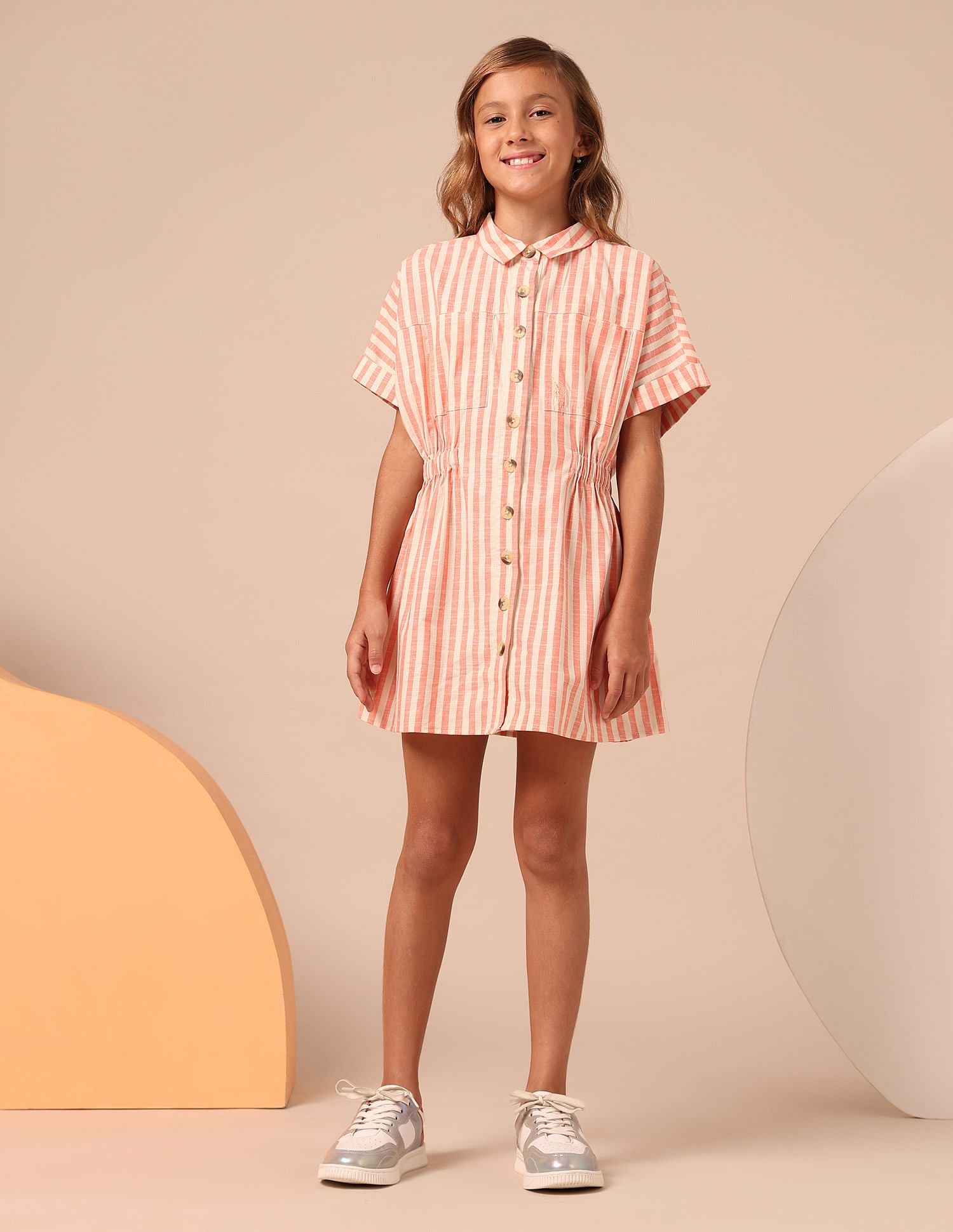 Girls Vertical Striped Shirt Dress Coral - U.S. POLO ASSN. | Large