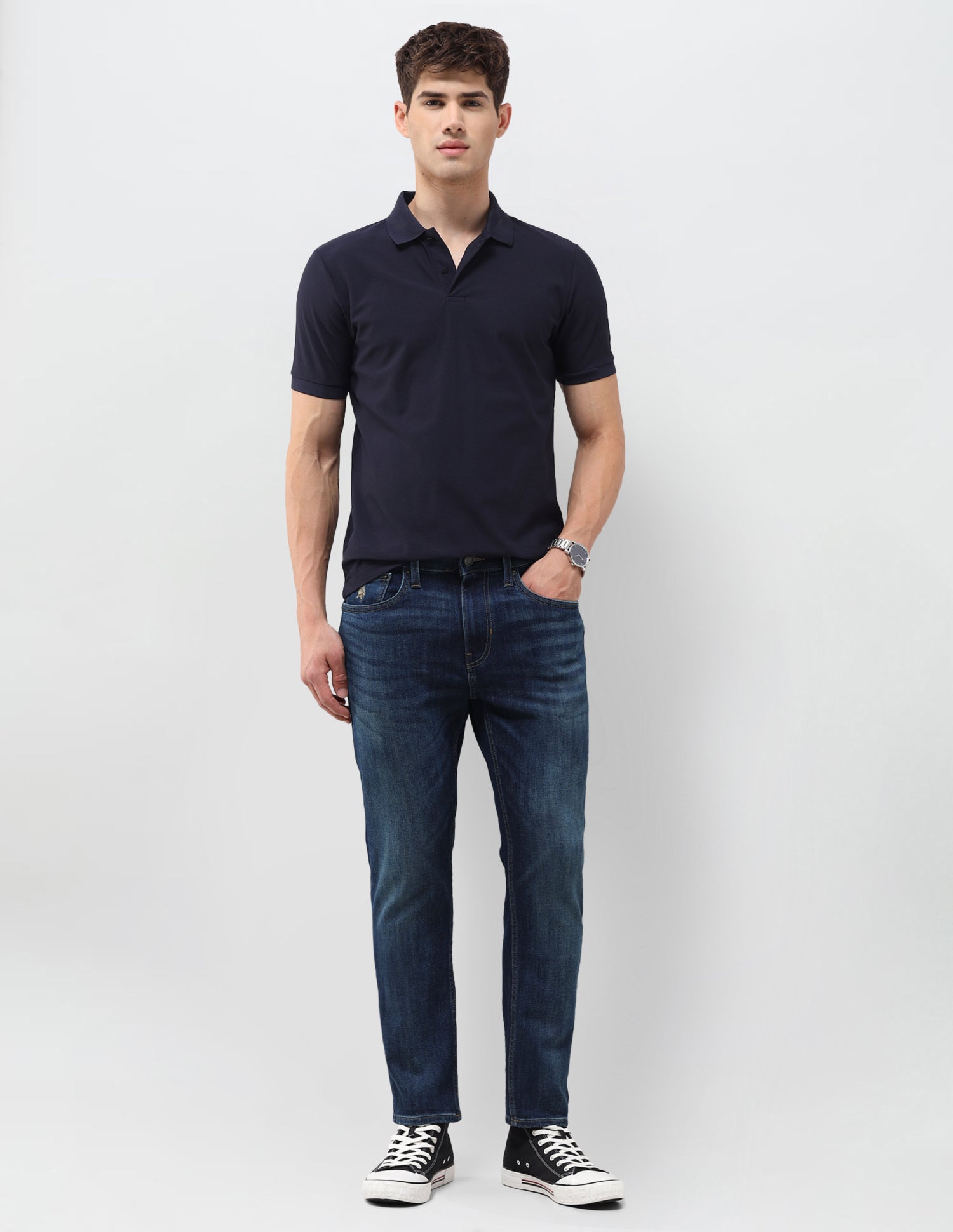 Cole Comfort Cropped Fit Blue Jeans Mid Blue - U.S. Polo Assn. India | Large