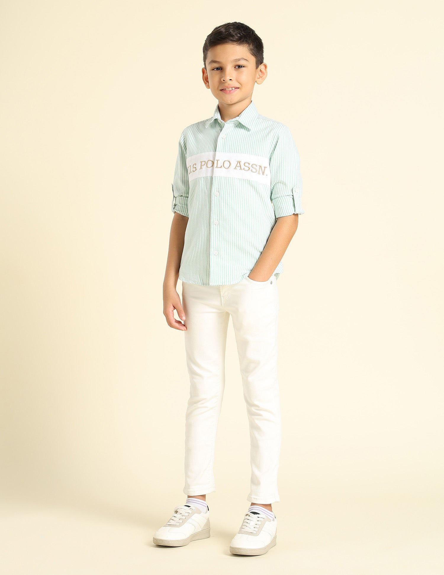 Boys Vertical Striped Regular Fit Shirt Light Green - U.S. POLO ASSN. | Large