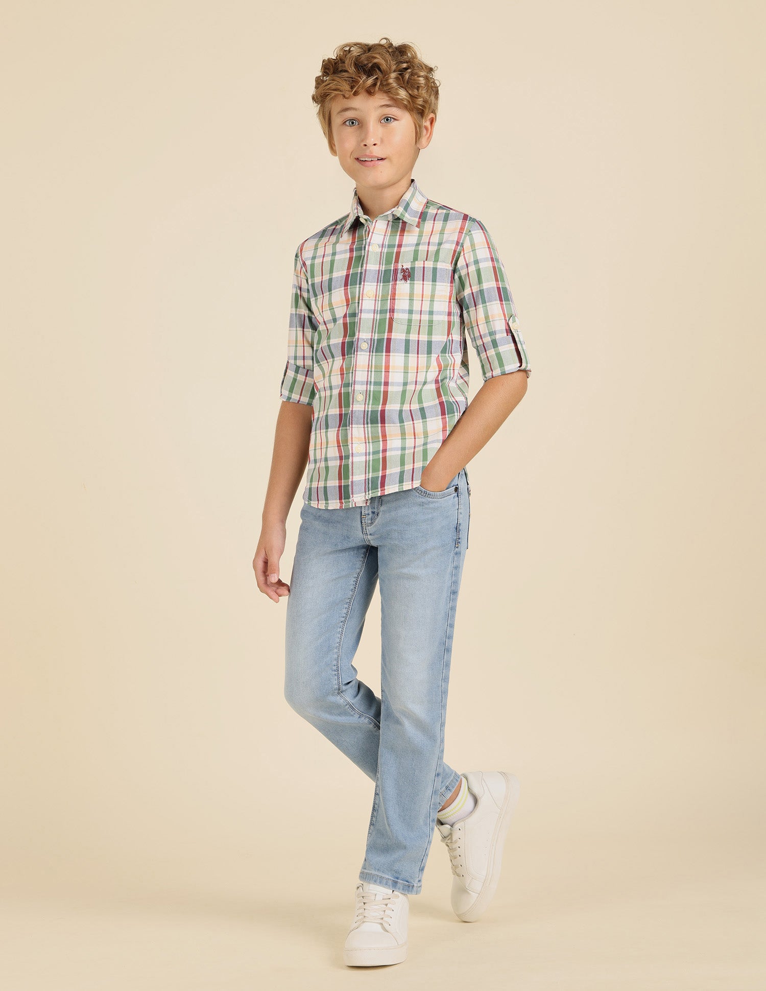 Boys Plaid Checked Regular Fit Shirt Olive - U.S. POLO ASSN. | Large