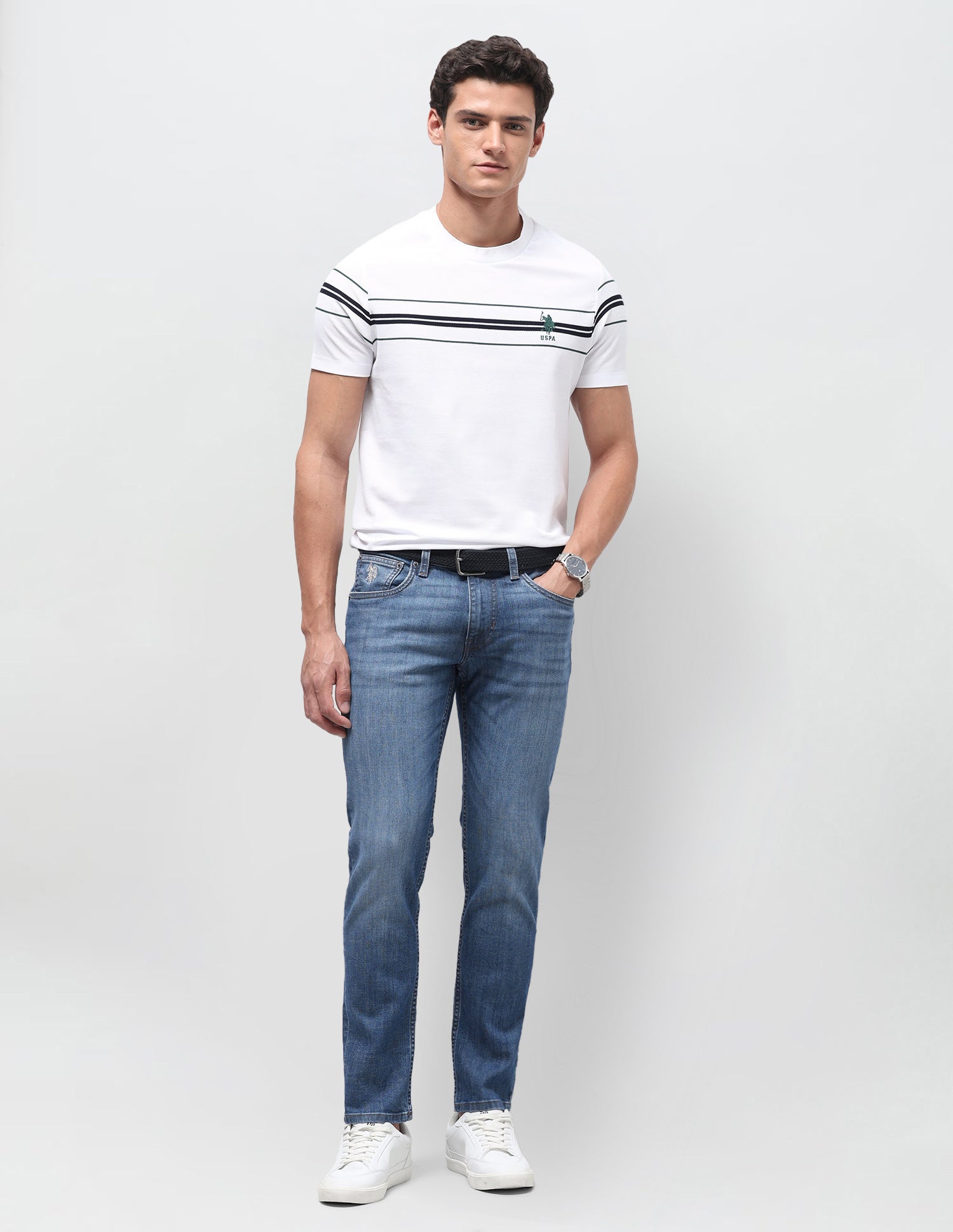 Brandon Slim Tapered Fit Blue Jeans Mid Blue - U.S. Polo Assn. India | Large