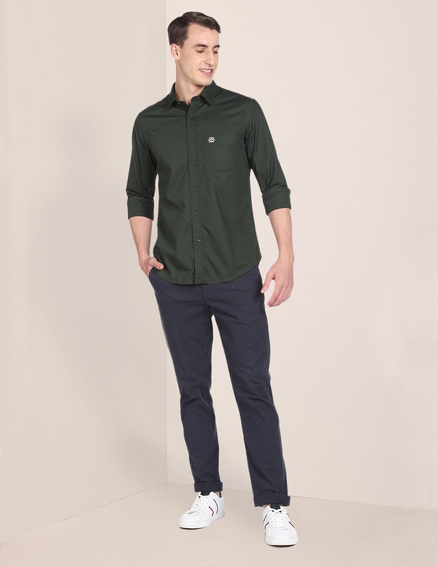 Tailored Regular Fit Solid Casual Shirt Dark Green - U.S. POLO ASSN. | Large