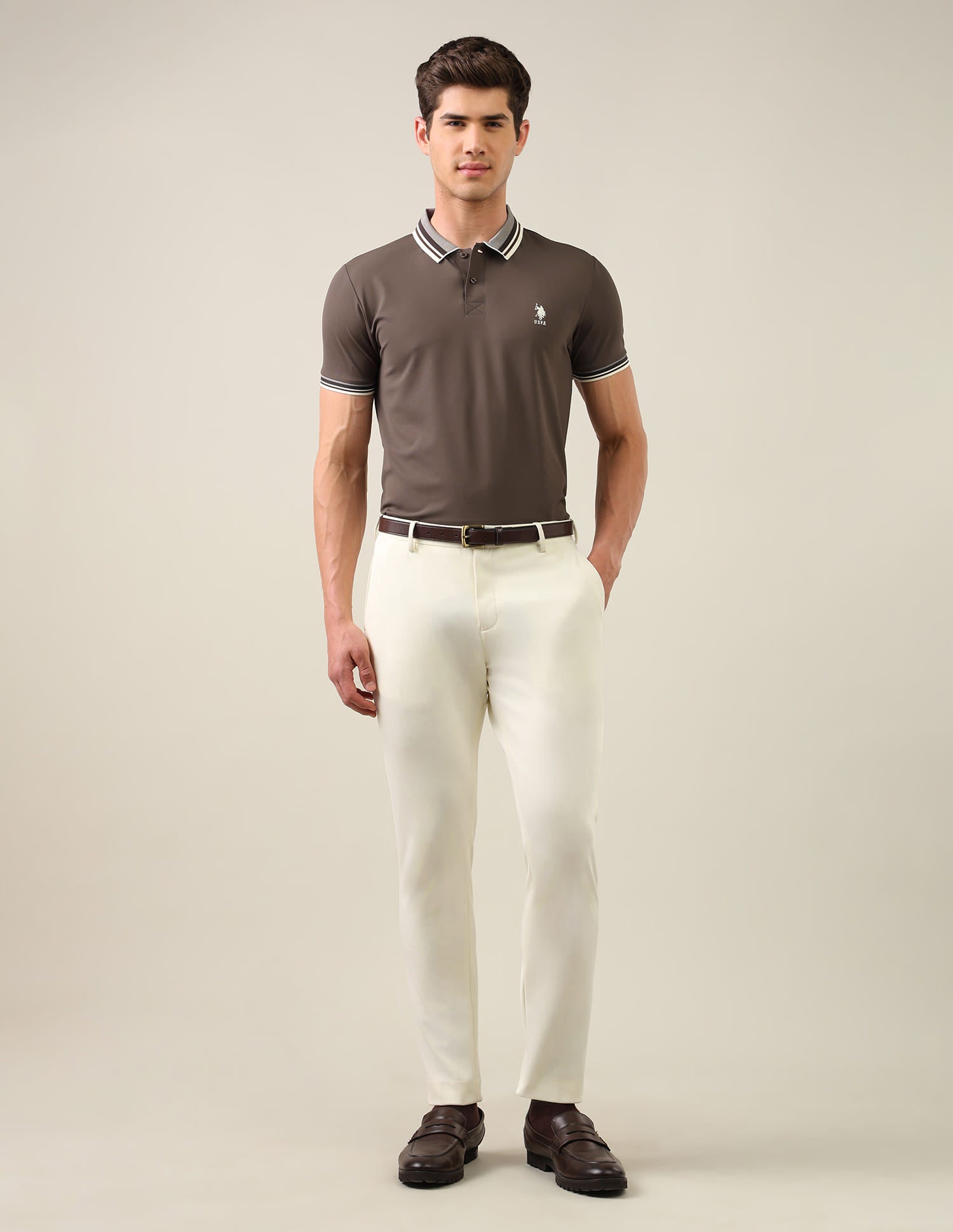 Solid Slim Fit Polo Shirt Brown - U.S. Polo Assn. India | Large