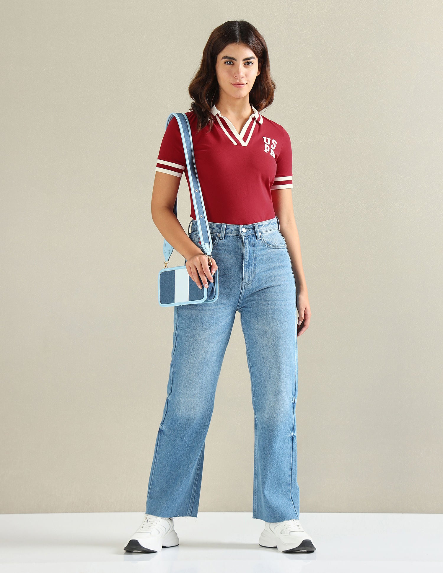 Striped Collar Pique Polo Shirt Red - U.S. POLO ASSN. | Large