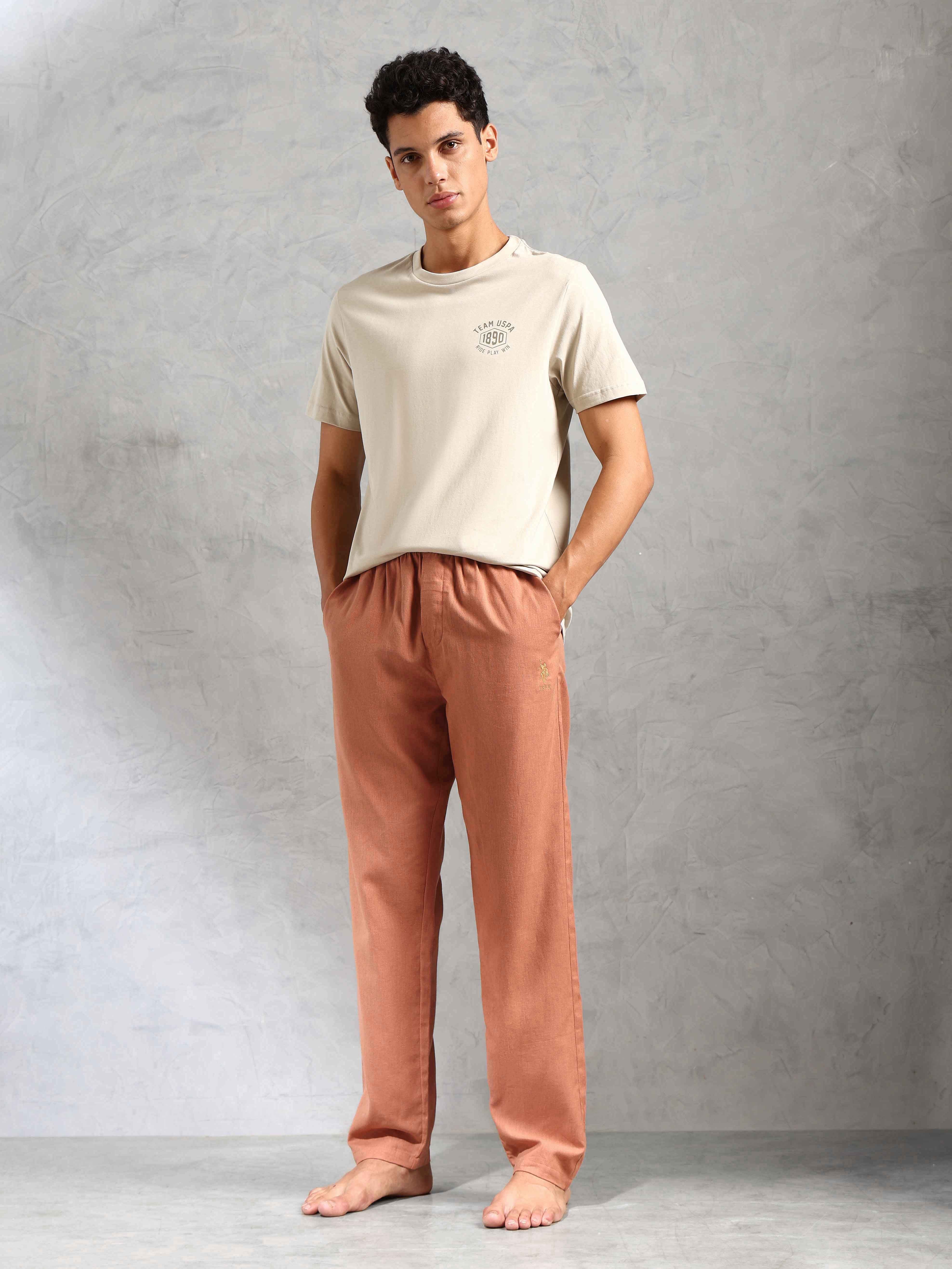 Relaxed Fit Cotton Linen OELP8 Lounge Pants - Pack Of 1 Caramel Cafe - U.S. POLO ASSN. | Large
