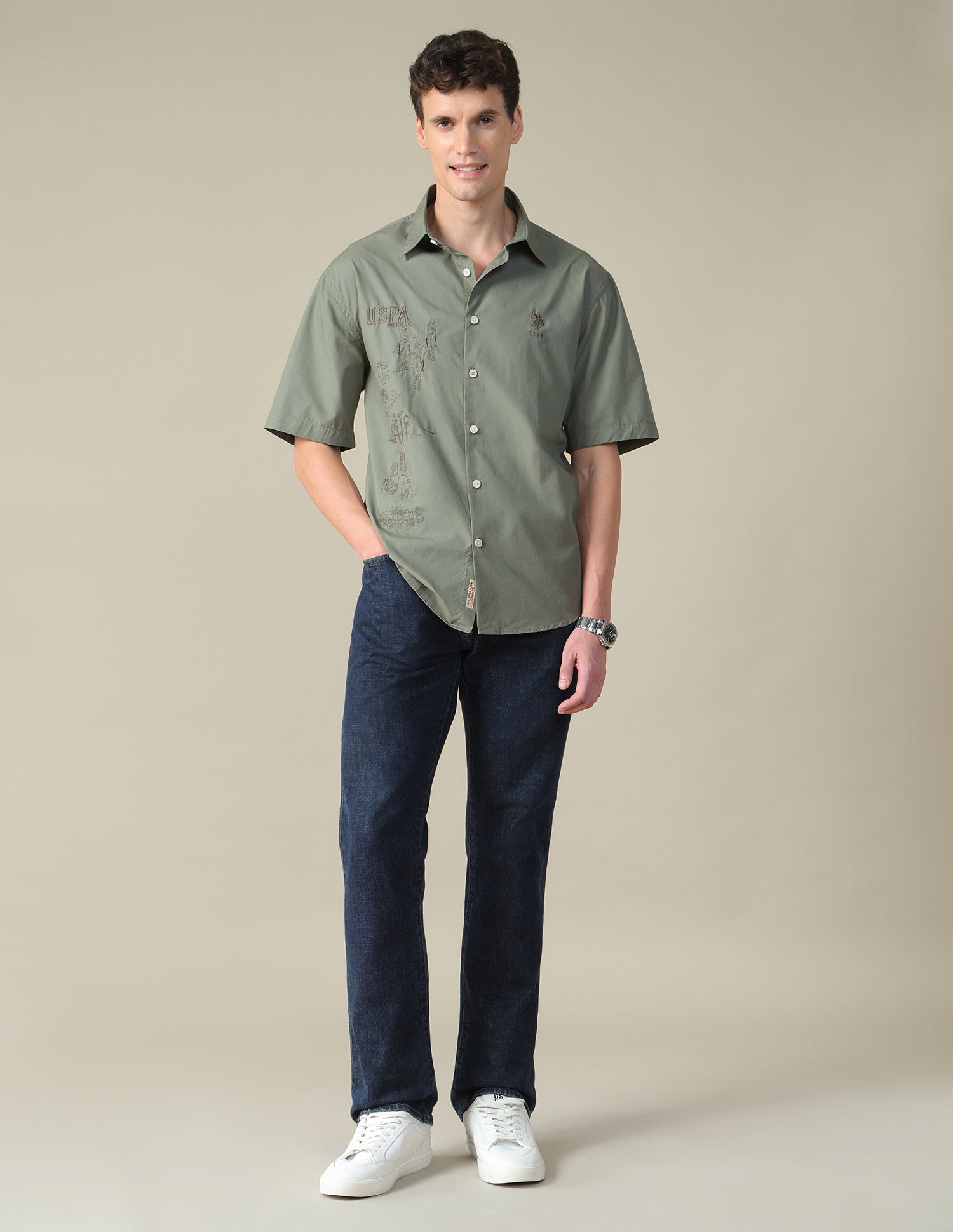 Graphic Brand Embroidered Regular Fit Shirt Green - U.S. Polo Assn. India | Large