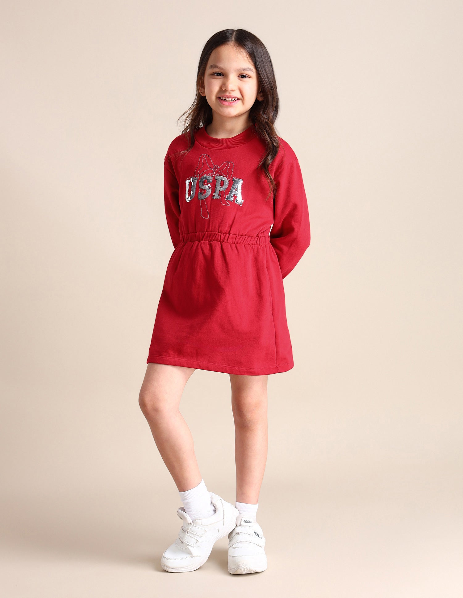 Girls Cotton A-line Dress Salsa Red - U.S. Polo Assn. India | Large