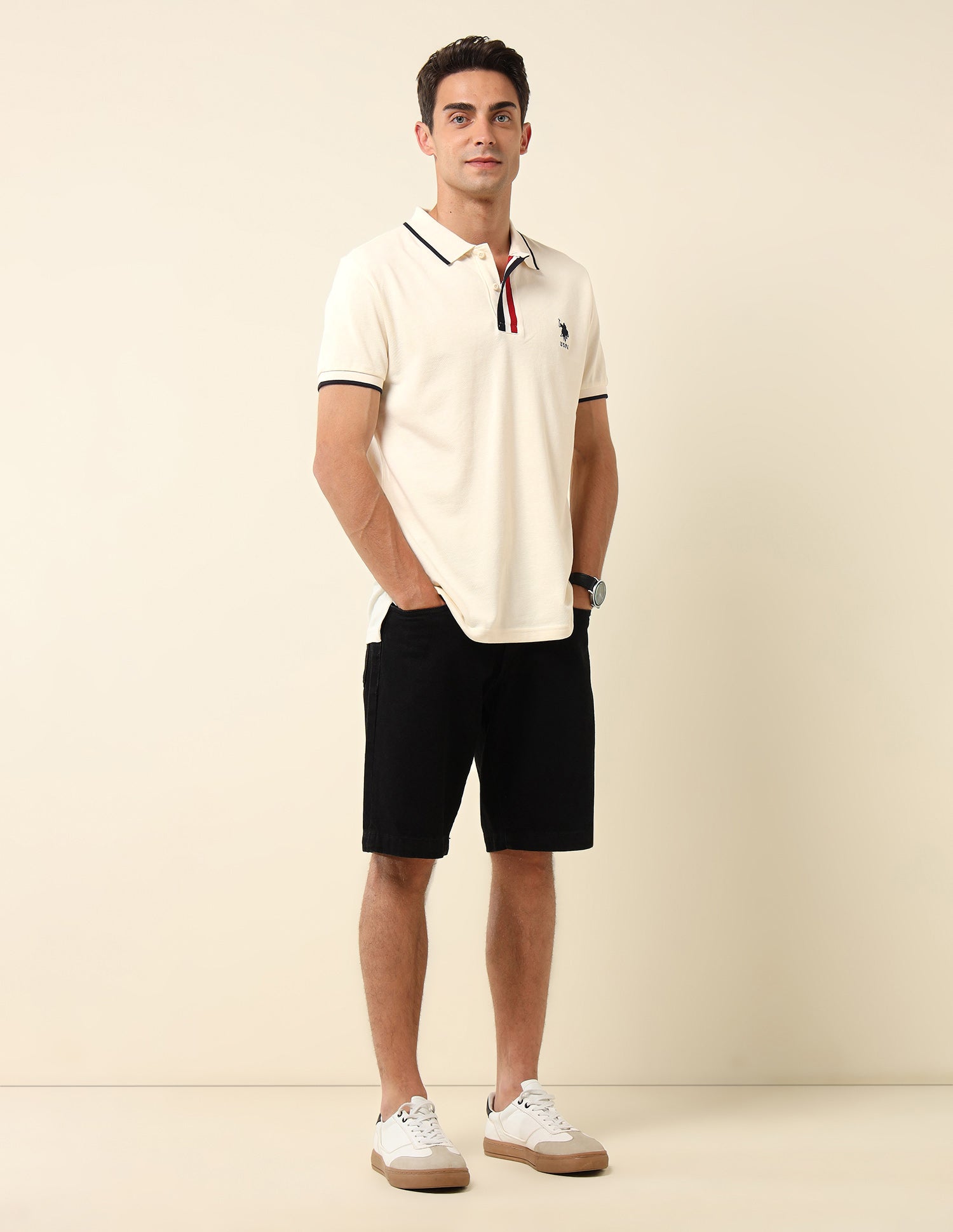 Pure Cotton Slim Fit Polo Shirt Off White - U.S. Polo Assn. India | Large