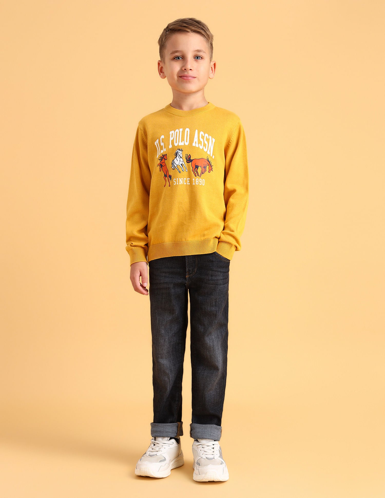 Boys Printed Cotton Sweater Yellow - U.S. POLO ASSN. | Large