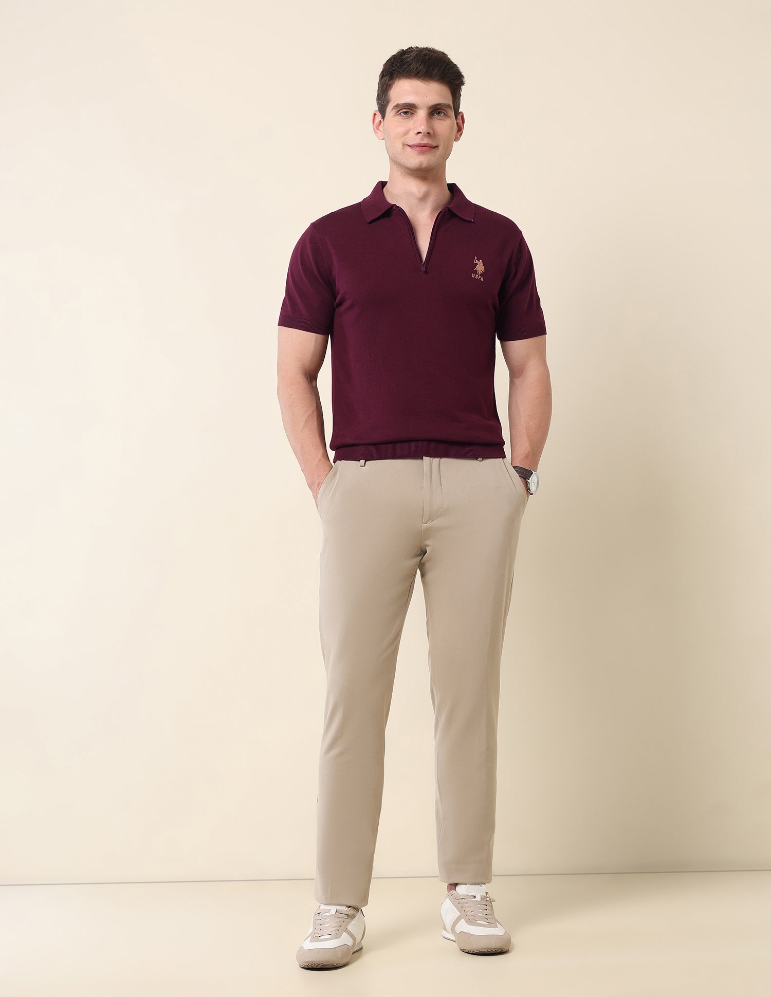 Solid Slim Fit Monochrome Polo Shirt Maroon - U.S. Polo Assn. India | Large