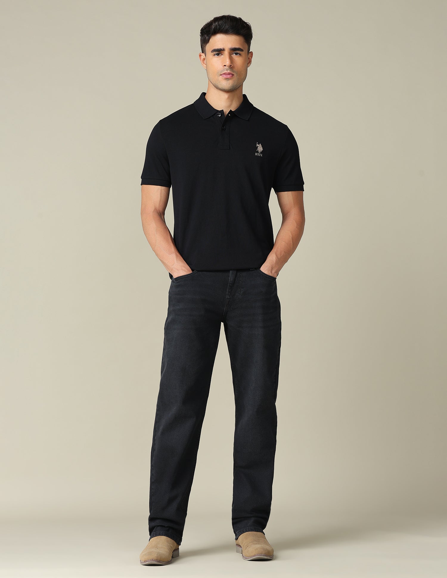 Muscle Fit Typographic Printed Polo Shirt Black - U.S. POLO ASSN. | Large