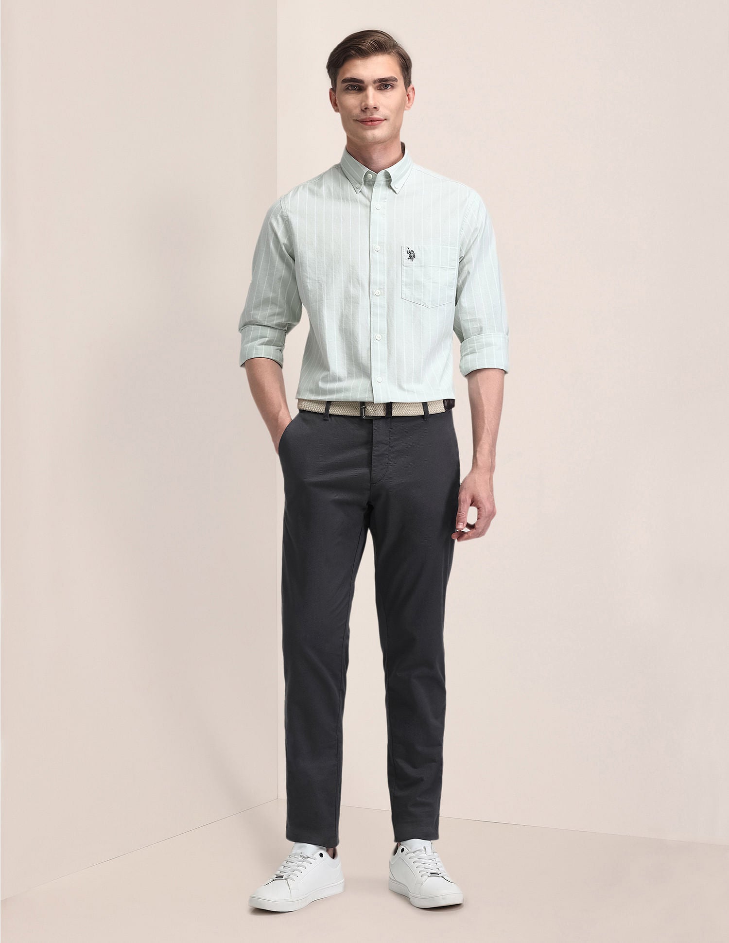 Tailored Fit Cotton Striped Shirt Grey - U.S. POLO ASSN. | Large