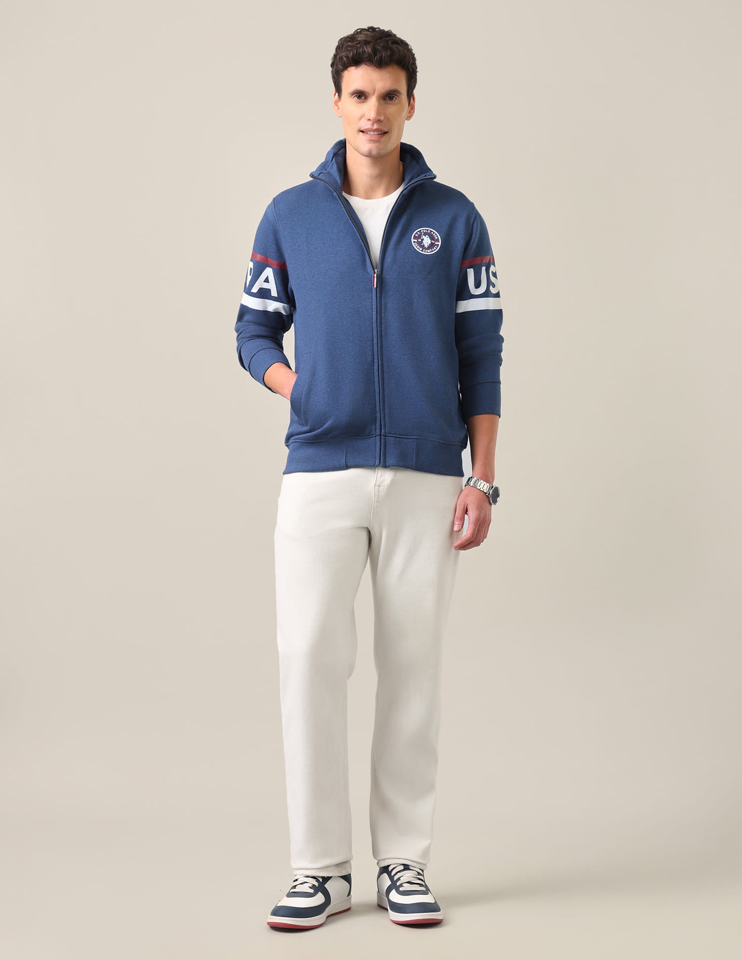 High Neck Heathered Sweatshirt Navy - U.S. Polo Assn. India | Large