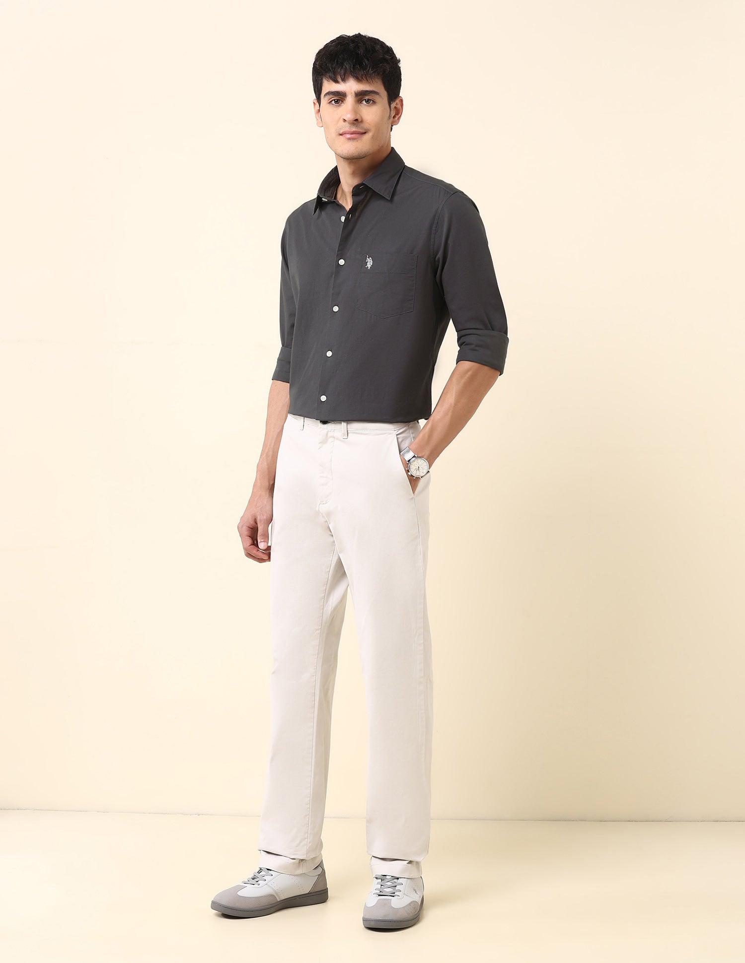 Twill Solid Tailored Fit Shirt Grey - U.S. Polo Assn. India | Large